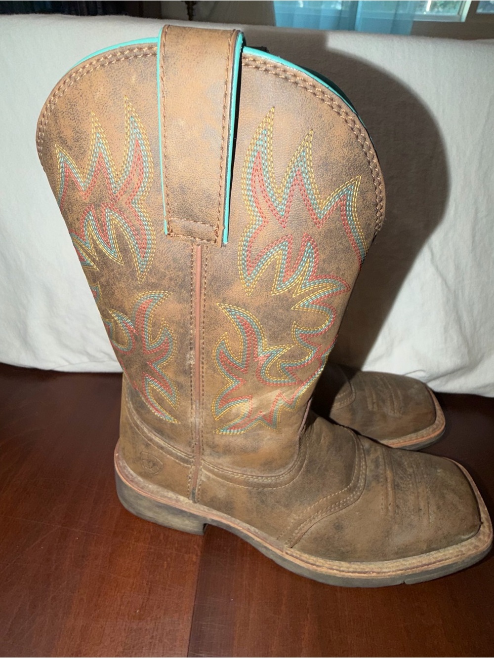 Ariat Brown Leather Western Cowboy Boots Turquoise Women’s 6B